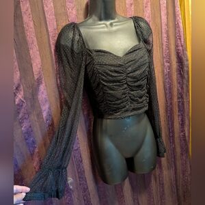 Polka Dot Ruched Club Sheer Top Zipper Elegant Coquette Goth Anime Japan M